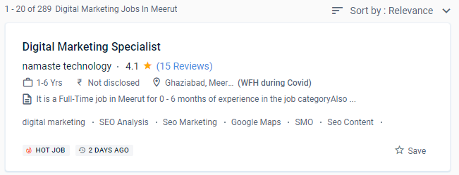 It Shows the number of Digital marketing Vacancies in meerut.